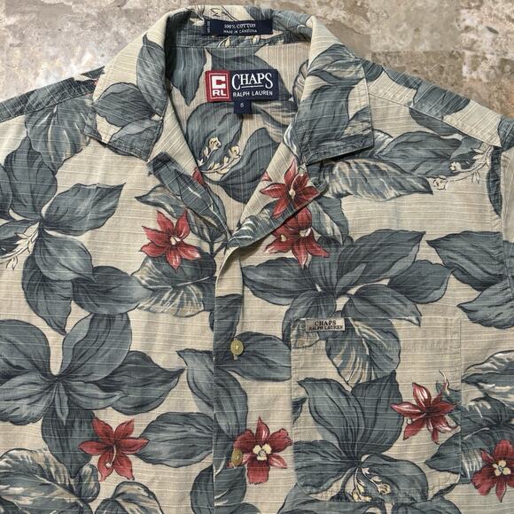 Vintage Chaps Ralph Lauren Shirt Mens Small Camp Loop Collar Floral Cotton - Picture 1 of 9